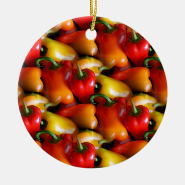Red and Yellow Peppers Ceramic Ornament (Front)
