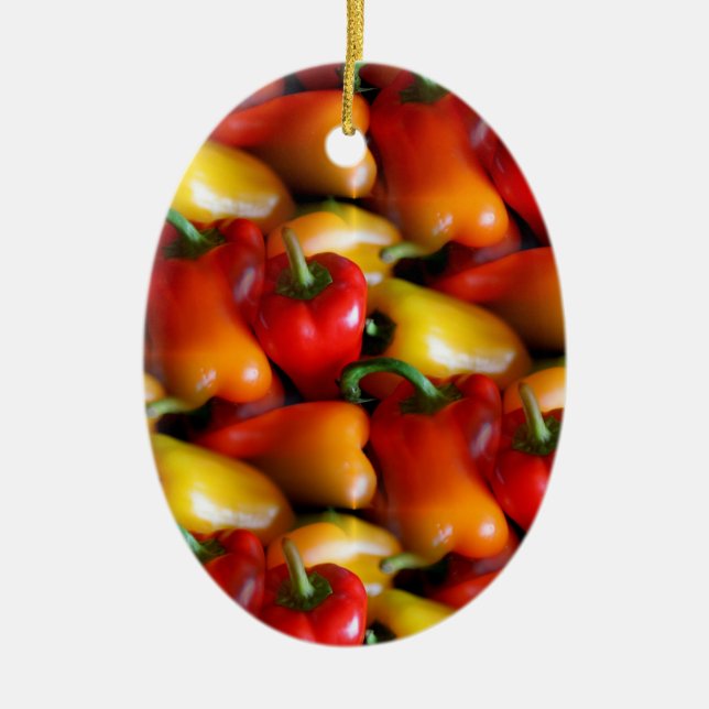 Red and Yellow Peppers Ceramic Ornament (Front)