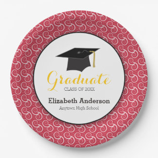 Red and Yellow, Personalized Graduation Paper Plate