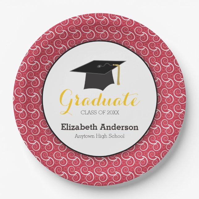 Red and Yellow, Personalized Graduation Paper Plate (Front)