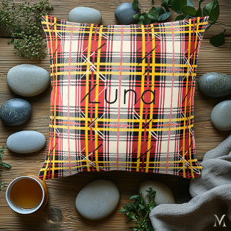 Red and Yellow Plaid | Custom Vibrant Tartan Home Throw Pillow