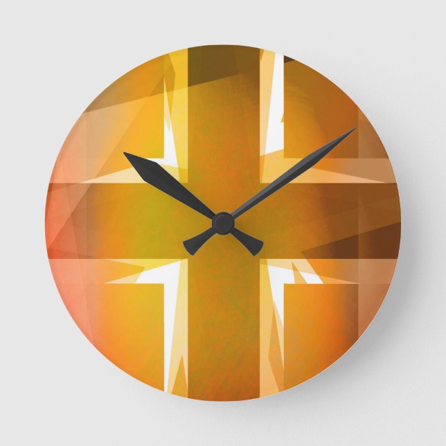 Red and yellow religious cross round clock (Front)