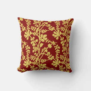 Red And Yellow Repeating Plant Pattern Throw Pillow