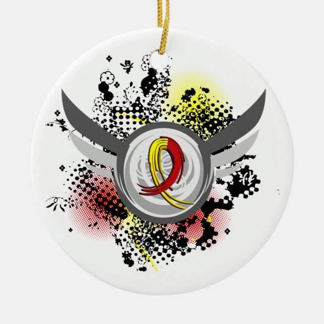 Red And Yellow Ribbon And Wings Hepatitis C Ceramic Ornament (Front)