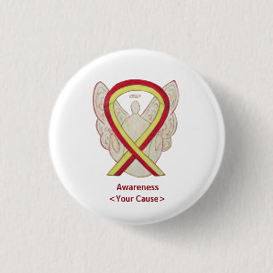 Red and Yellow Ribbon Awareness Angel Button Pins