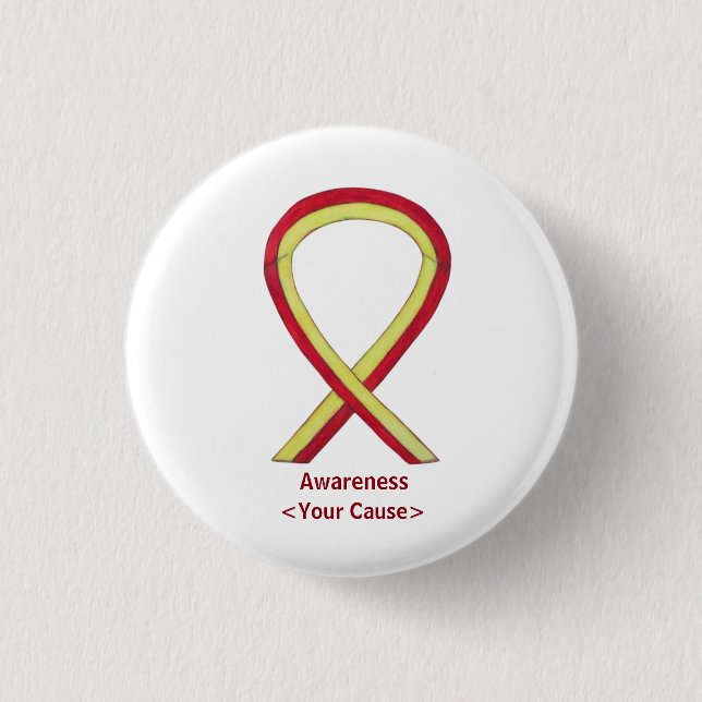 Red and Yellow Ribbon Awareness Button Pins (Front)