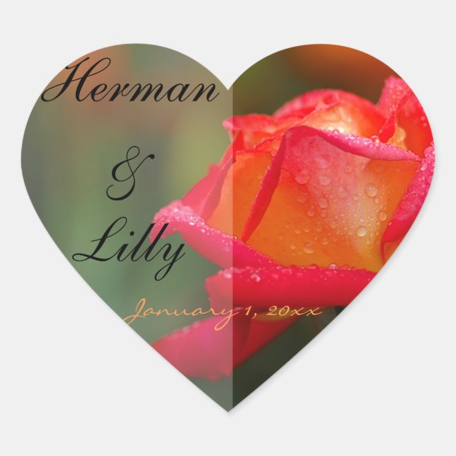 Red and Yellow Rose Personalized Wedding Heart Sticker (Front)