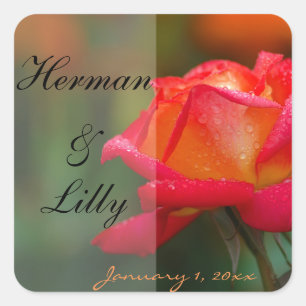 Red and Yellow Rose Personalized Wedding Square Sticker