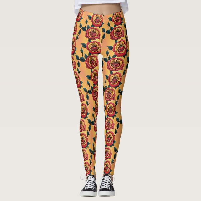 Red And Yellow Roses Leggings (Front)
