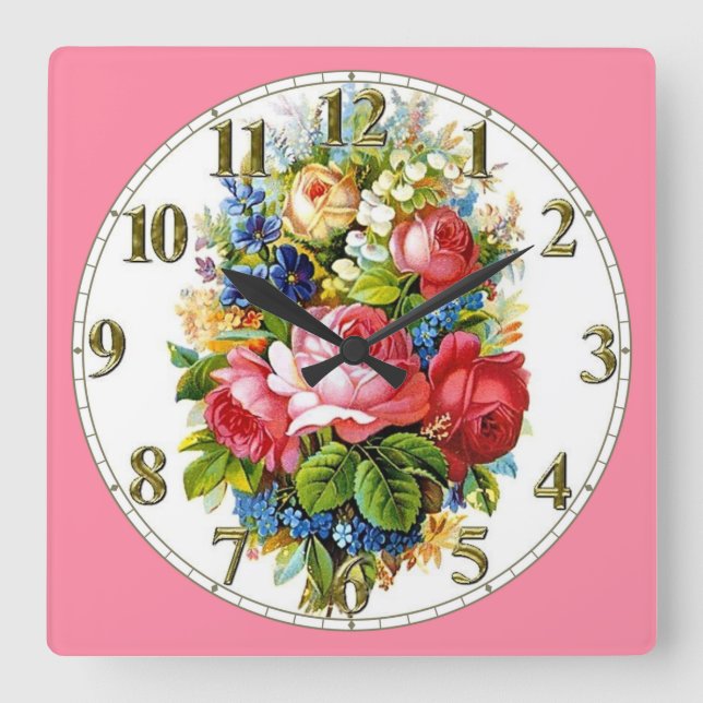Red and Yellow Roses Square Wall Clock (Front)