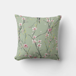 red and yellow small flower pattern on green backg throw pillow