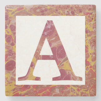 Red and Yellow Stone Marbled Monogram A Stone Coaster
