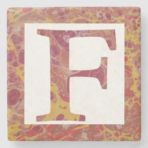 Red and Yellow Stone Marbled Monogram  F Coaster