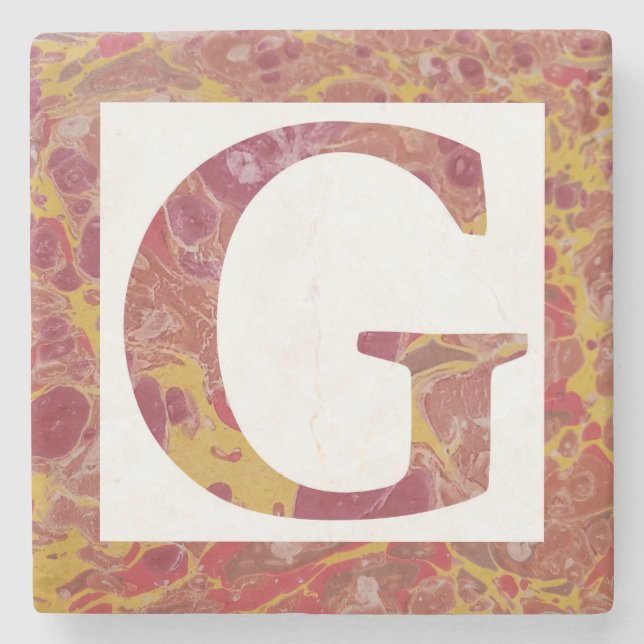 Red and Yellow Stone Marbled Monogram G Stone Coaster (Front)