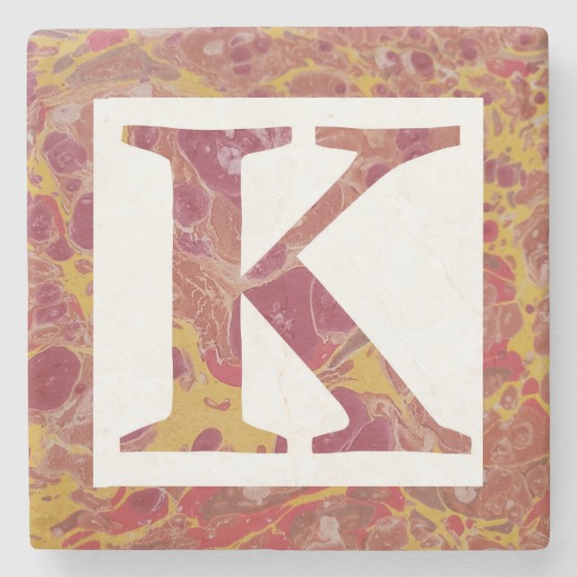 Red and Yellow Stone Marbled Monogram  K Coaster (Front)