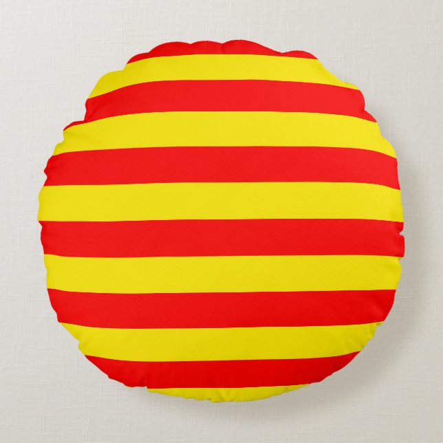 Red and Yellow Stripes Design Round Pillow (Front)