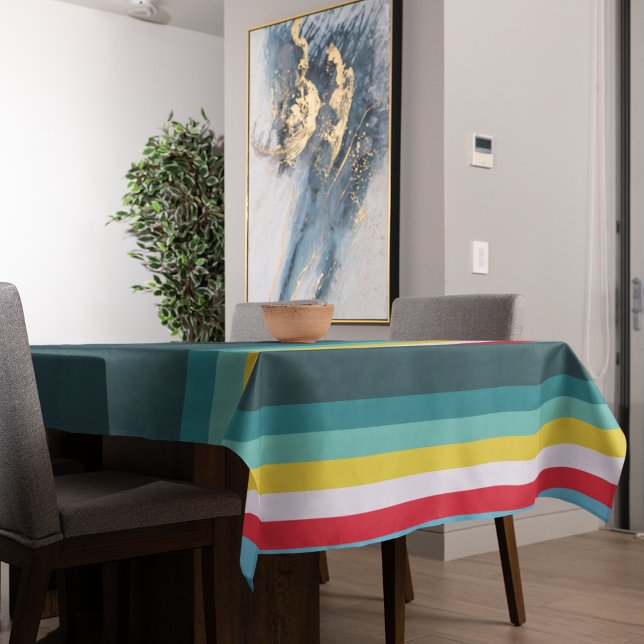 Red and Yellow Stripes in between Blue Shades Tablecloth (table cloth)