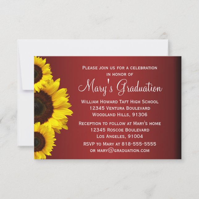 Red and Yellow Sunflower Graduation Invitation (Front)
