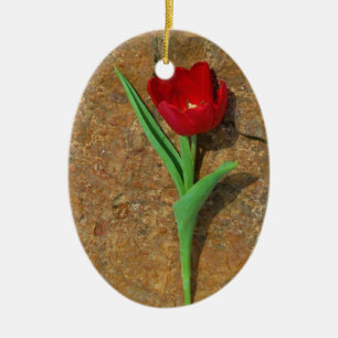 Red and Yellow Tulip Ceramic Ornament