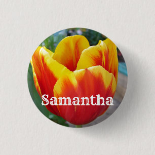 Red and Yellow Tulip floral Garden Photo Key Ring  1 Inch Round Button