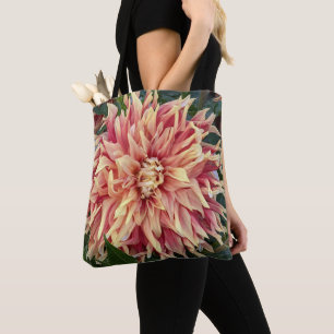Red and Yellow Variegated Dahlia Bloom Floral Tote Bag