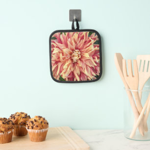 Red and Yellow Variegated Dahlia Floral Pot Holder