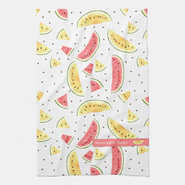 Red and Yellow Watercolor Watermelons Pattern Kitchen Towel (Vertical)