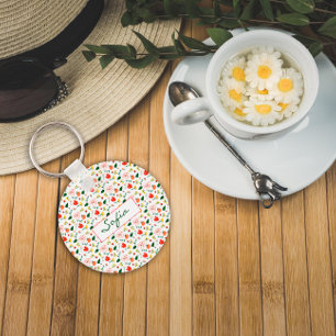 Red and yellow wildflowers pattern keychain