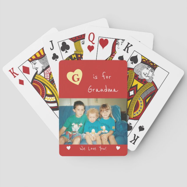 Red and yellow with photo and name playing cards (Back)