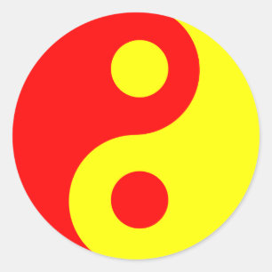 Red and Yellow Yin Yang Symbol Classic Round Sticker