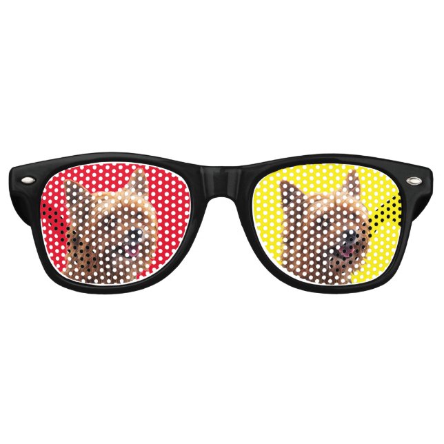 Red and Yellow Yorkie Dog Retro Sunglasses (Front)