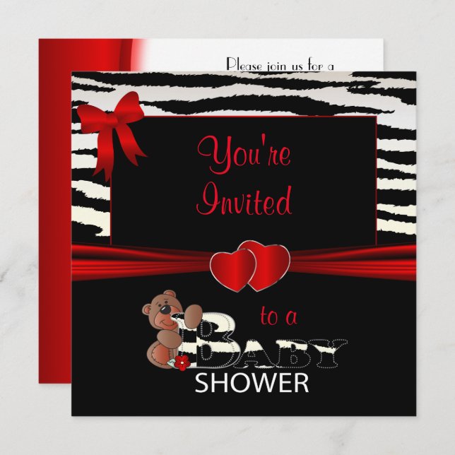 Red and Zebra Stripes for a Baby Shower Invitation (Front/Back)