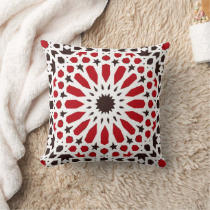 Red Andalusian Moroccan Zellige Style Throw Pillow