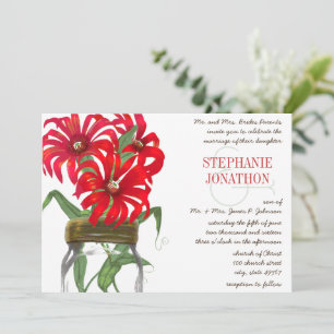 Red Andes Mountain Wild Flower Mason Jar Wedding Invitation