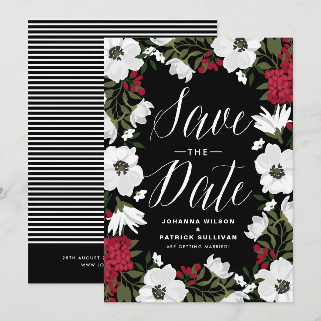 Red Anemone Blooms Save the Date Announcement (Front/Back)