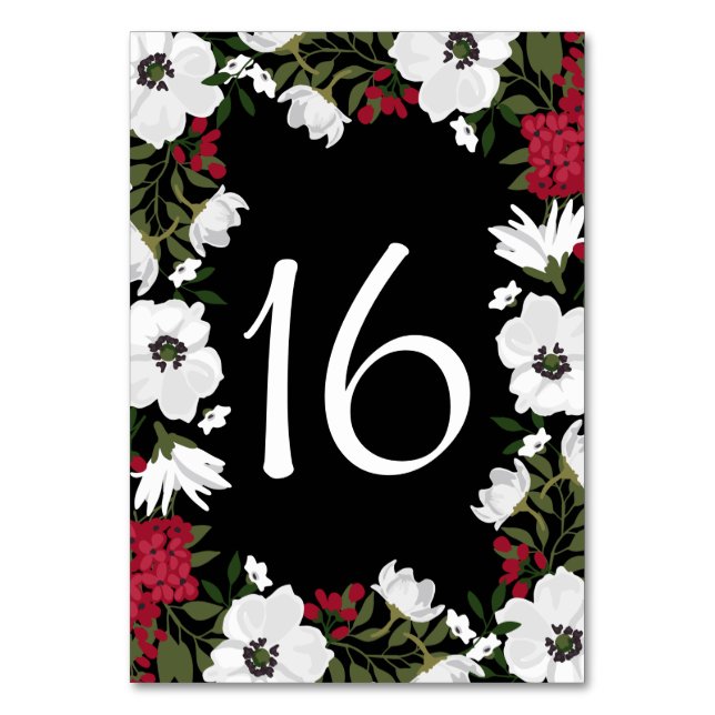 Red Anemone Blooms Table Numbers Card (Front)