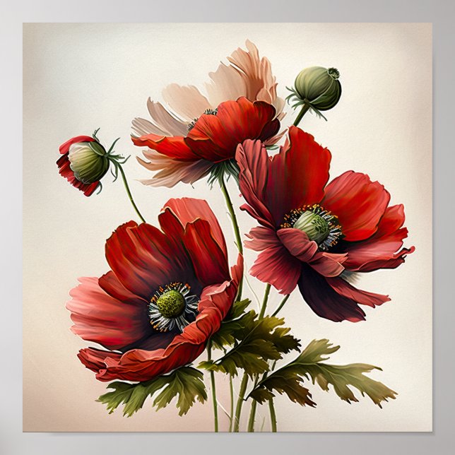 Red Anemone Flowers Art Print Poster (Front)