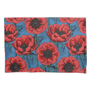 Red anemone garden pillowcase
