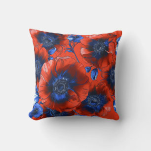 Red Anemones  Throw Pillow