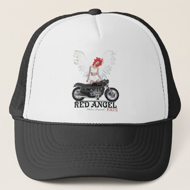Red Angel Cafe Racer Motor Legend Trucker Hat (Front)