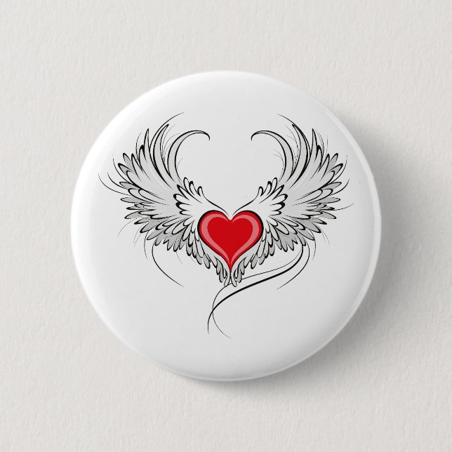 Red Angel Heart with wings 2 Inch Round Button (Front)