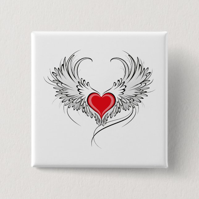 Red Angel Heart with wings 2 Inch Square Button (Front)