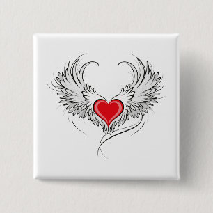 Red Angel Heart with wings 2 Inch Square Button