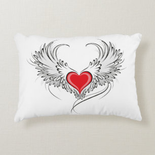 Red Angel Heart with wings Accent Pillow