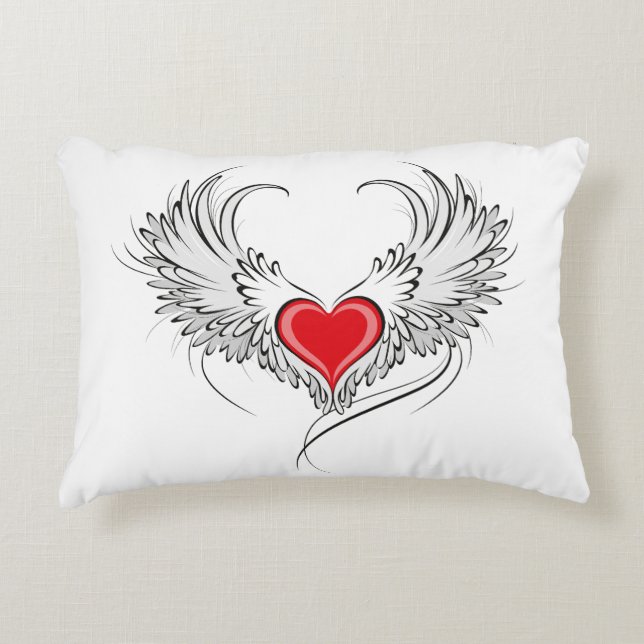 Red Angel Heart with wings Accent Pillow (Front)