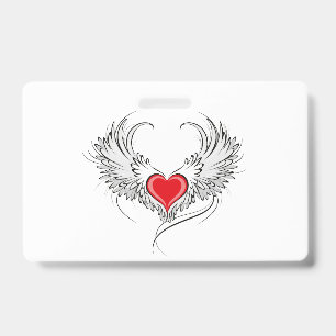 Red Angel Heart with wings Badge