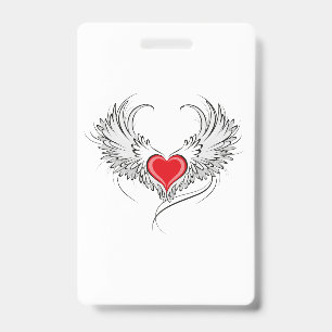 Red Angel Heart with wings Badge