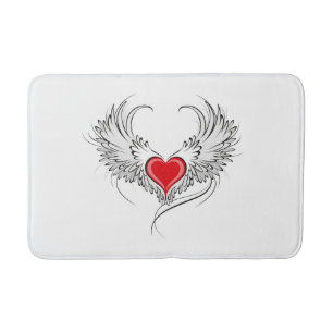 Red Angel Heart with wings Bath Mat