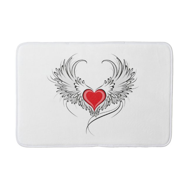 Red Angel Heart with wings Bath Mat (Front)
