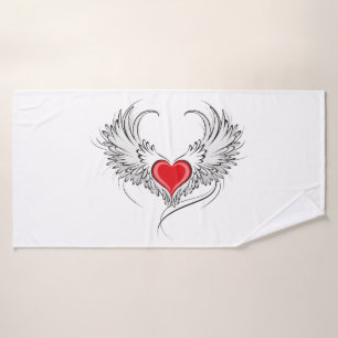 Red Angel Heart with wings Bath Towel